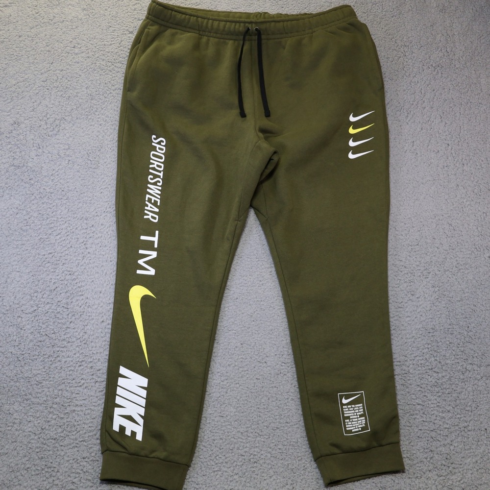 Nike Sportswear TM Fleece Joggers Olive Green Graphic Sweatpants BV3064-395 XXL